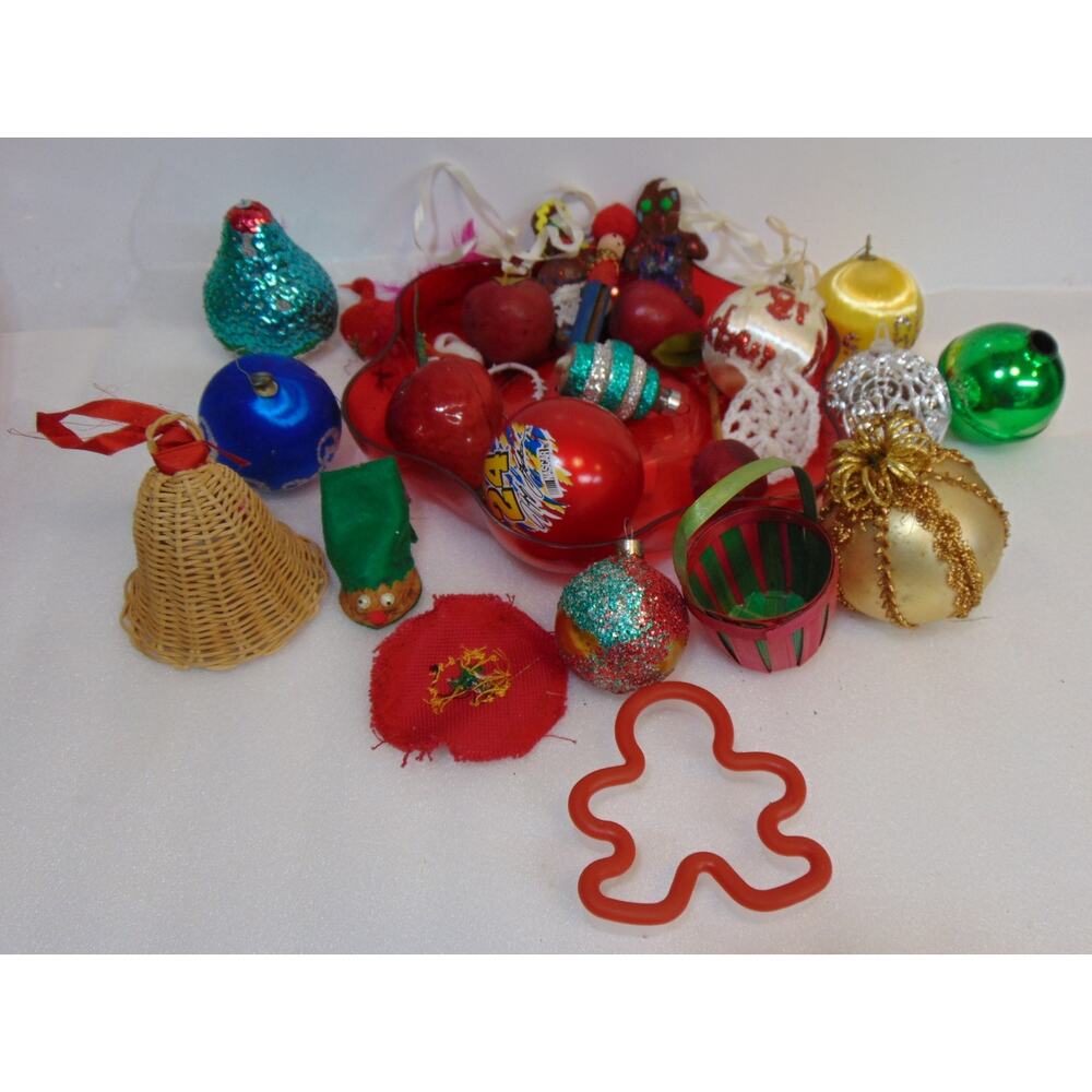 Christmas Ornaments Vintage Assorted Lot Vintage Bulbs Bells Basket Santa Misc.